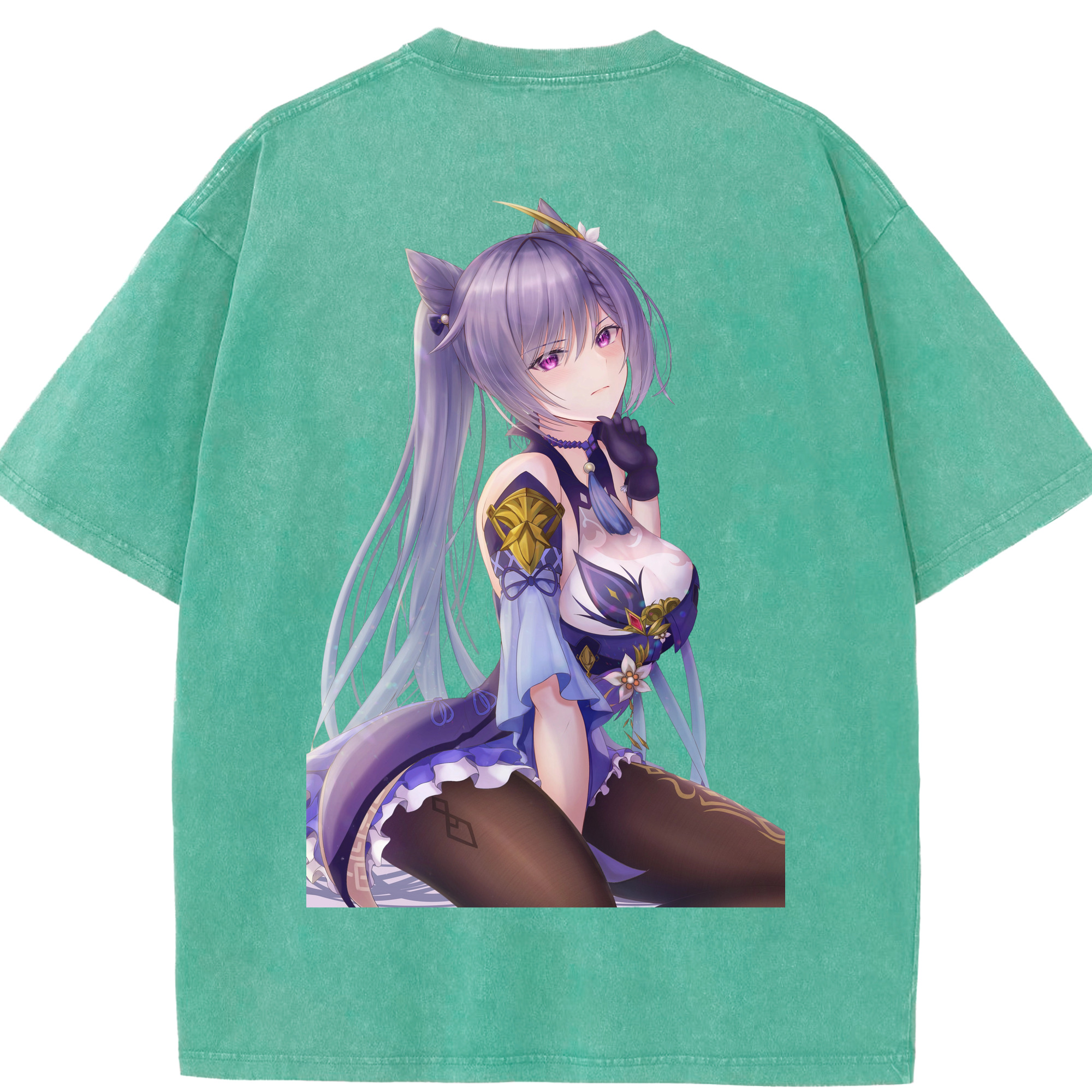 げんし神 刻晴 こくせい genshin Kokusei 綿100% ヴィンテージ風 半袖Tシャツ（背面プリント）